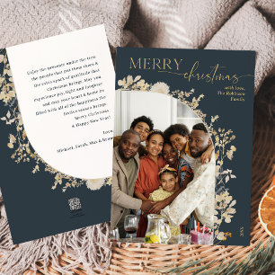 Modern Blue Gold 1 Photo Arch Christmas Holiday Card