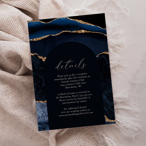 Modern Blue Gold Agate Arch Wedding Details Enclosure Card