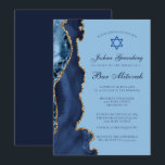 Modern Blue Gold Agate Bar Mitzvah Party Invitation<br><div class="desc">Modern navy blue and gold agate decorates the side of this modern Bar Mitzvah ceremony and party invitation. Your son's name is written in beautiful formal script under the Star of David. Perfect for a chic,  stylish Jewish family celebrating their boy being called to the Torah.</div>