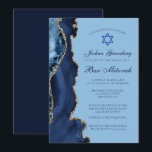 Modern Blue Gold Agate Bar Mitzvah Party Invitation<br><div class="desc">Modern navy blue and gold glitter agate decorates the side of this modern Bar Mitzvah ceremony and party invitation. Your son's name is written in beautiful formal script under the Star of David. Perfect for a chic,  stylish Jewish family celebrating their boy being called to the Torah.</div>