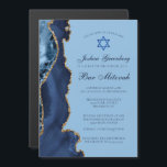 Modern Blue Gold Agate Bar Mitzvah Party Magnetic Invitation<br><div class="desc">Modern navy blue and gold glitter agate decorates the side of this modern Bar Mitzvah ceremony and magnetic party invitation. Your son's name is written in beautiful formal script under the Star of David. Perfect invite magnets for a chic, stylish Jewish family celebrating their boy being called to the Torah....</div>