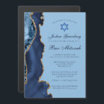Modern Blue Gold Agate Bar Mitzvah Party Magnetic Invitation<br><div class="desc">Modern navy blue and gold glitter agate decorates the side of this modern Bar Mitzvah ceremony and magnetic party invitation. Your son's name is written in beautiful formal script under the Star of David. Perfect invite magnets for a chic, stylish Jewish family celebrating their boy being called to the Torah....</div>