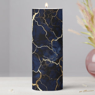 Modern blue gold agate pillar candle