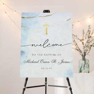 Modern Blue Gold   Baptism Christening Welcome Foam Board