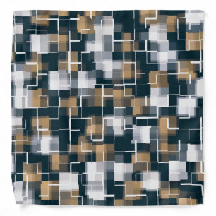 Modern Blue Gold Brown Black White Plaid   Bandana