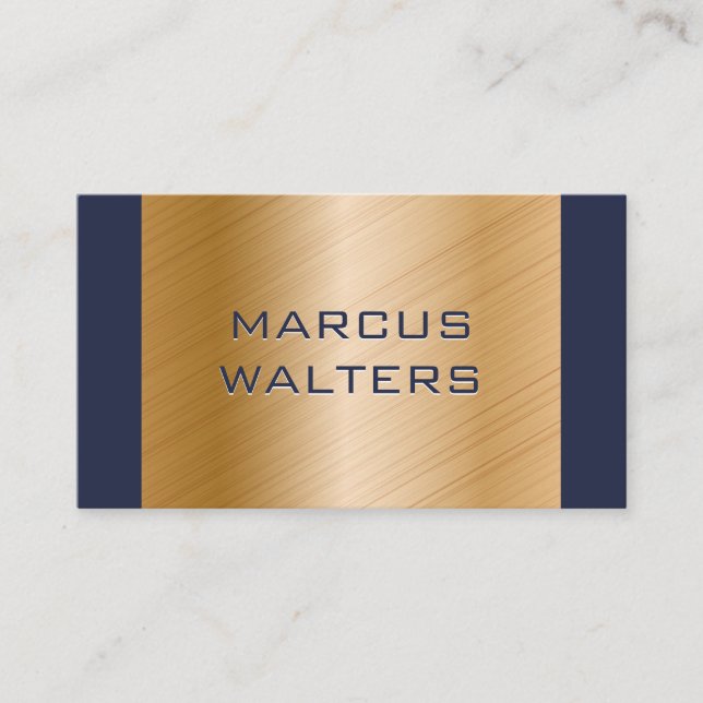 Modern Blue Gold Brushed Business Card (Front)