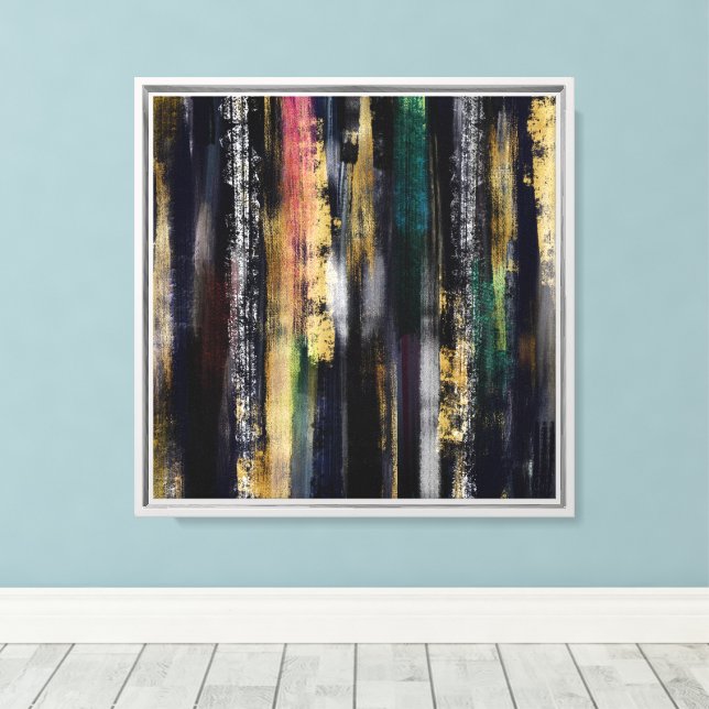 Modern Blue Gold Brushstrokes Abstract Painting Canvas Print (Insitu(Wood Floor))
