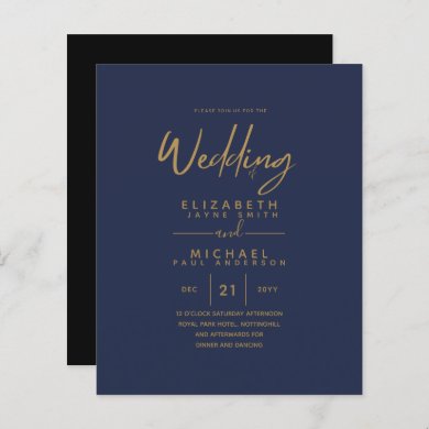 Modern Blue Gold Budget Wedding Invites