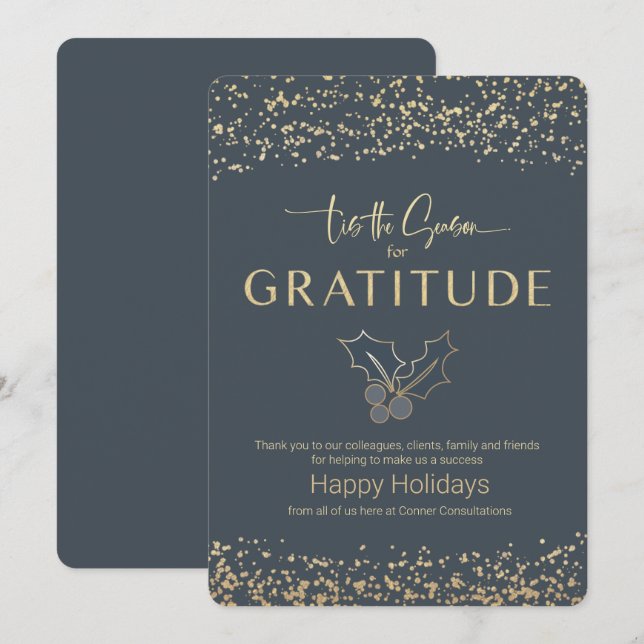 Modern Blue Gold Business Holiday Greeting Invitation (Front/Back)