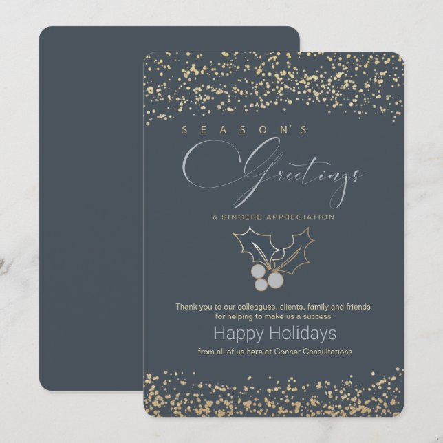 Modern Blue Gold Business Seasons Greetings  Invitation (Front/Back)