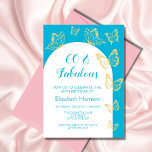 Modern Blue Gold Butterflies Fabulous Birthday Invitation<br><div class="desc">Honor a special woman or girl with this elegant and feminine Birthday party invitation. 
This elegant design features a white arch frame on a cerulean blue backdrop. The frame is decorated with very pretty gold butterflies clip art. 
Each text is customizable for your needs.</div>