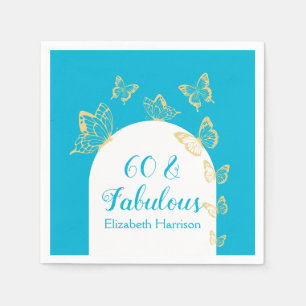 Modern Blue Gold Butterflies Fabulous Birthday Napkins