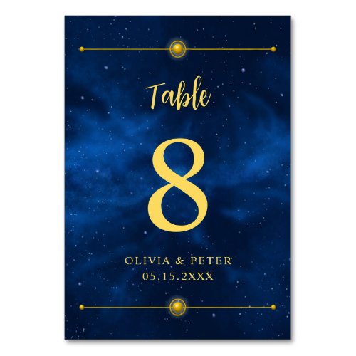 Modern Blue Gold Celestial Minimalist Table Nu Table Number