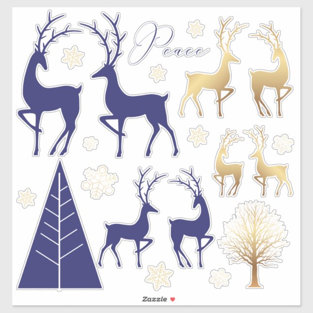 Modern Blue Gold Christmas Holiday Elements Sticker (Sheet)