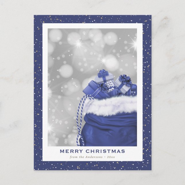 Modern Blue Gold Christmas Postcard (Front)