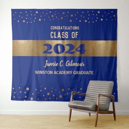 Modern Blue Gold Class of 2024 Graduation backdrop