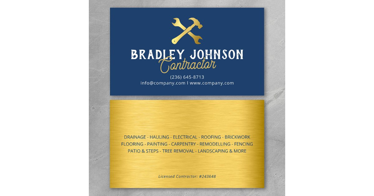 Modern Blue Gold Construction Building Business Card | Zazzle
