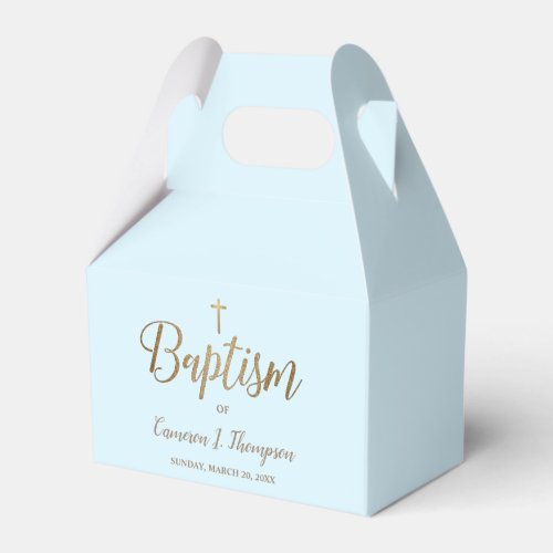 Modern Blue gold cross Baptism Baby Boy Thank you Favor Boxes