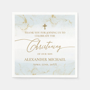 Modern Blue Gold Cross Boy Christening Napkins