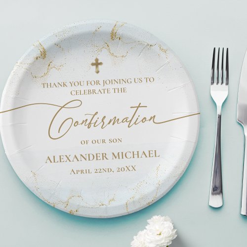 Modern Blue Gold Cross Boy Confirmation