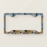 Modern Blue Gold Dahlia Floral License Plate Frame