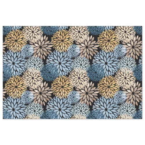 Modern Blue Gold Dahlia Floral Tissue Paper