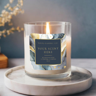 Modern Blue Gold Elegant Watercolor Candle Label