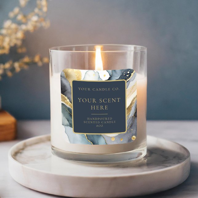 Modern Blue Gold Elegant Watercolor Candle Label (Creator Uploaded)