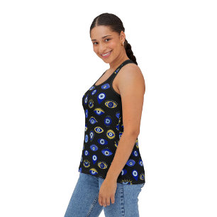 Modern Blue Gold Evil Eyes Tank Top