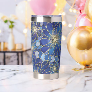 Modern Blue Gold Floral Pattern Insulated Tumbler