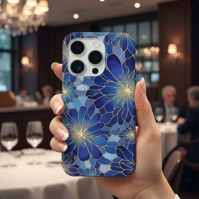 Modern Blue Gold Floral Pattern iPhone Case (Creator Uploaded)