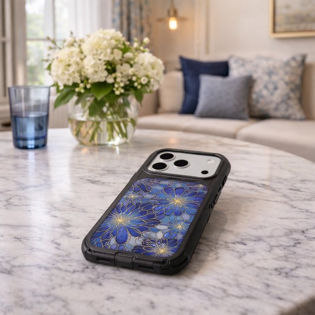 Modern Blue Gold Floral Pattern Otterbox iPhone Case (Creator Uploaded)