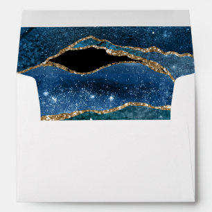 Modern Blue Gold Foil Agate Watercolor Wedding Envelope