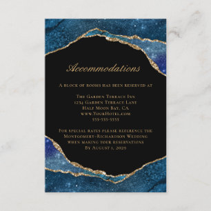 Modern Blue Gold Foil Agate Wedding Accommodations Enclosure Card