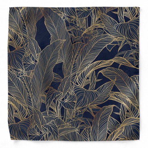 Modern Blue Gold Foliage Plant Botanical Design Bandana