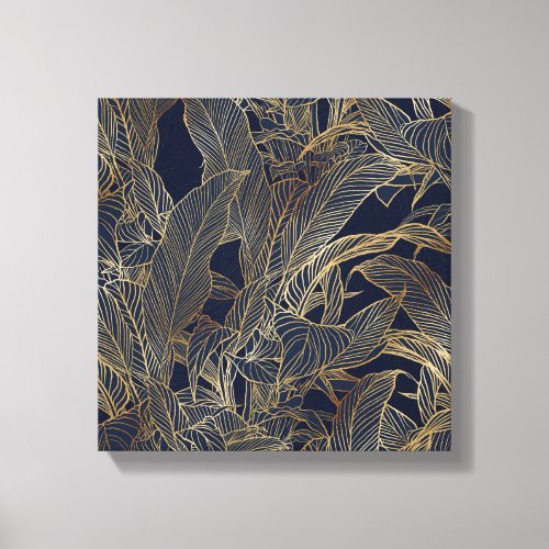 Modern Blue Gold Foliage Plant Botanical Design Canvas Print