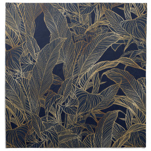 Modern Blue Gold Foliage Plant Botanical Design Cloth Napkin