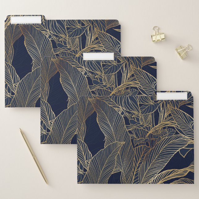 Modern Blue Gold Foliage Plant Botanical Design File Folder (Set)