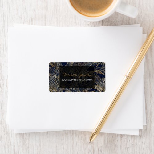 Modern Blue Gold Foliage Plant Botanical Design Label