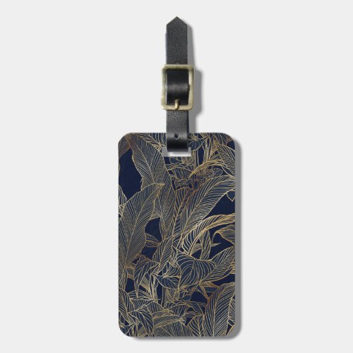 Modern Blue Gold Foliage Plant Botanical Design Luggage Tag