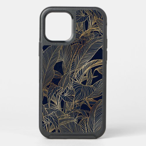 Modern Blue Gold Foliage Plant Botanical Design OtterBox Symmetry iPhone 12 Pro Case