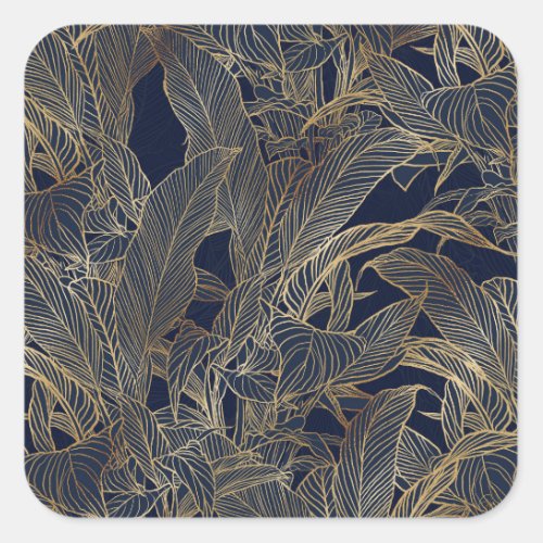 Modern Blue Gold Foliage Plant Botanical Design Square Sticker