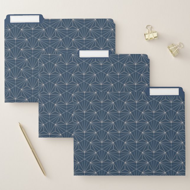Modern Blue Gold Geometric Pattern File Folders (Set)