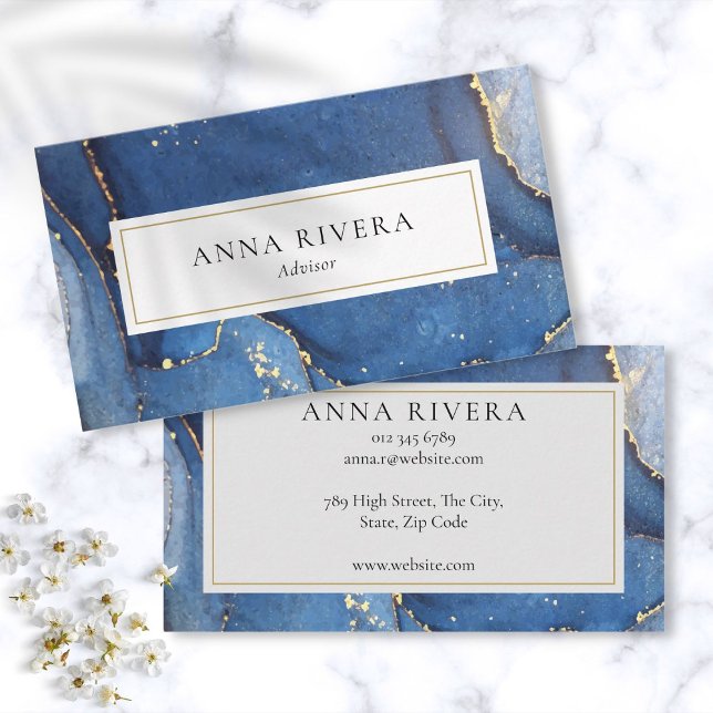 Modern Blue Gold Glitter Agate Professional Business Card (Modern Blue Gold Glitter Agate Professional Business Card)