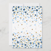 Modern Blue Gold Glitter Confetti Baby Shower Invitation (Back)