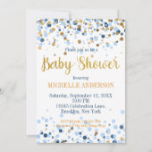 Modern Blue Gold Glitter Confetti Baby Shower Invitation (Front)