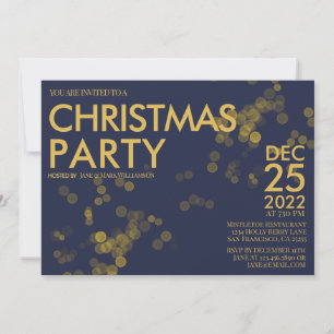 Modern Blue Gold glitter confetti Christmas Party Invitation