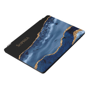 Modern Blue Gold Glitter Marble Agate Name iPad Pr iPad Pro Cover