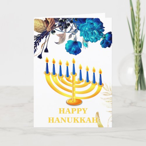 Modern Blue   Gold Menorah Happy  Hanukkah   Holi Holiday Card