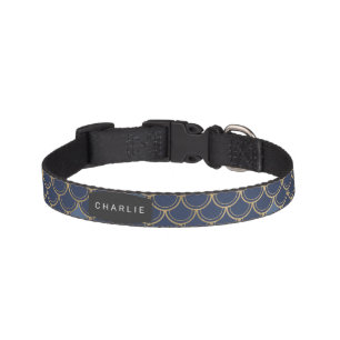 Modern Blue Gold Mermaid Pattern Personalized Dog Pet Collar